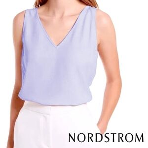 Nordstrom V-Neck Top Blouse Tank Shirt Sleeveless Hi Low hem Lilac Lavender NWOT